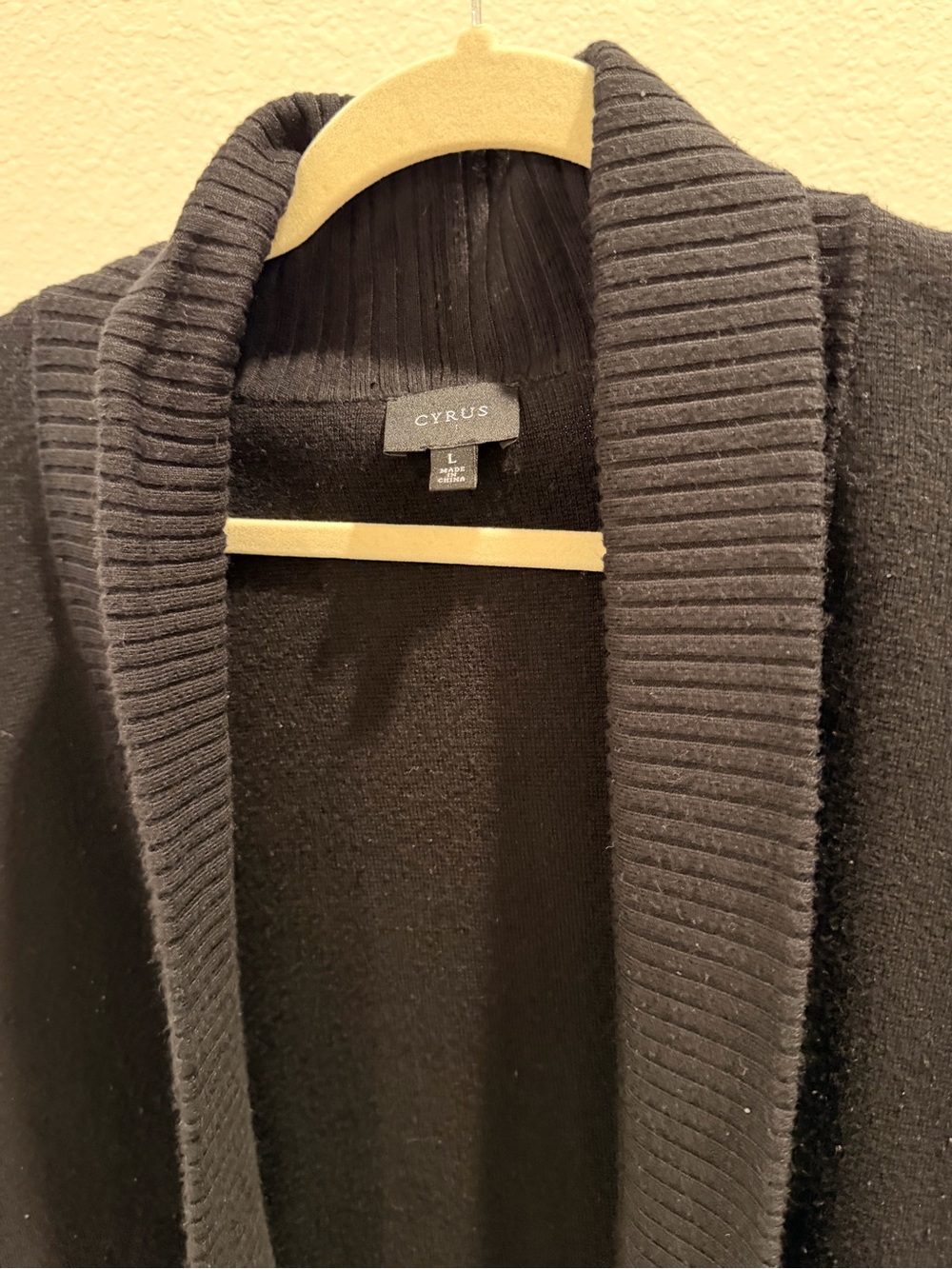 Cyrus Black Ribbed Shawl-Collar Cardigan